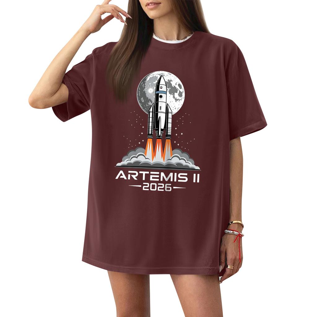 Женская повседневная футболка с коротким рукавом Artemis II с графическим принтом, с круглым вырезом, свободного кроя, легкий хлопковый топ для повседневной носки
