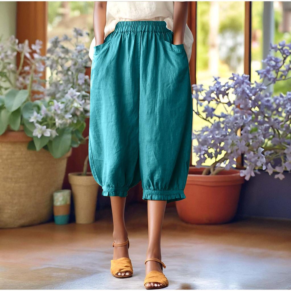 Женские модные однотонные свободные брюки большого размера с эластичной талией и маленькими штанинами, универсальные повседневные брюки-квотербеки