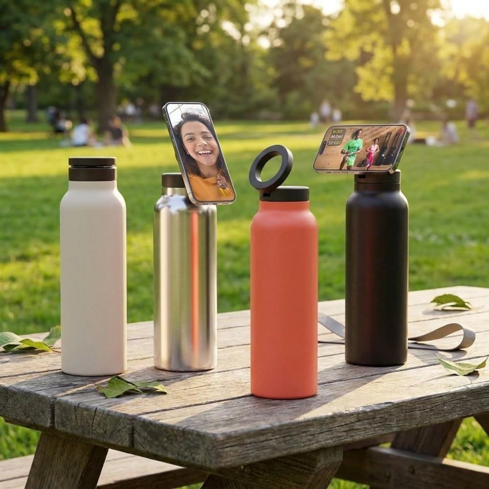 Insulated Magnetic Phone Holder Water Bottle Magnetic Vacuum Flasks Insulated Water Bottle Gym
