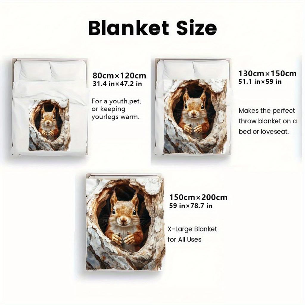 Custom Squirrel Blanket Red Squirrel Peeking Tree Hollow Forest Design Personalized Name Fleece Throw All Season Soft Warm