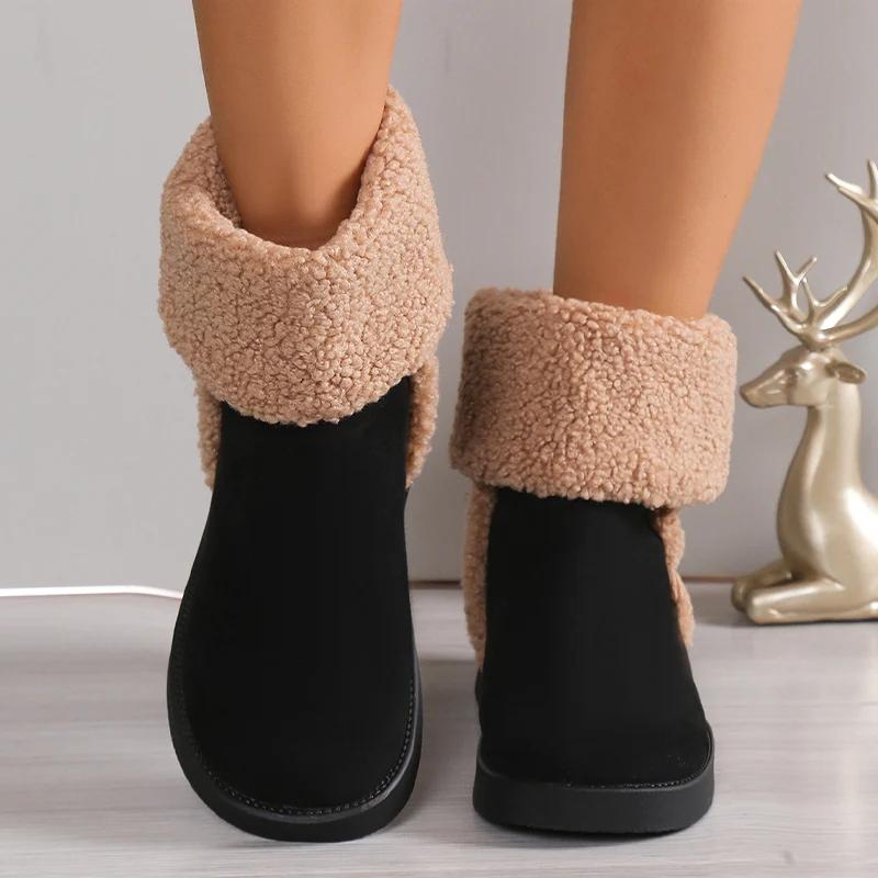 Замшевые женские ботильоны на плоской подошве, короткие плюшевые туфли, дизайнерская теплая зимняя обувь 2024 года, новые хлопковые туфли для ходьбы, удобные, Zapatillas Mujer