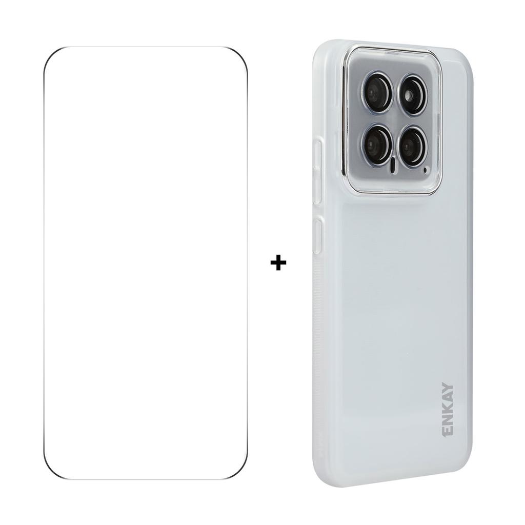 For Xiaomi 14 Case Matte TPU Phone Cover with Lens Film+9H Glass Protector