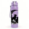 1PC Moon Night Black Cat Silhouette 750ml Color Plastic Sports Water Bottle Leakproof Flip Straw Lid Suitable for Sports Office Home Use