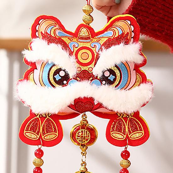 Chinese Lion Dance Ornament Traditional Blessing Souvenir Hanging Pendant with Bells