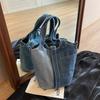 Niche Bucket Canvas Bag Women's Bag Literary Fashion Hand Bill Shoulder Bag Patchwork Denim Crossbody Bag