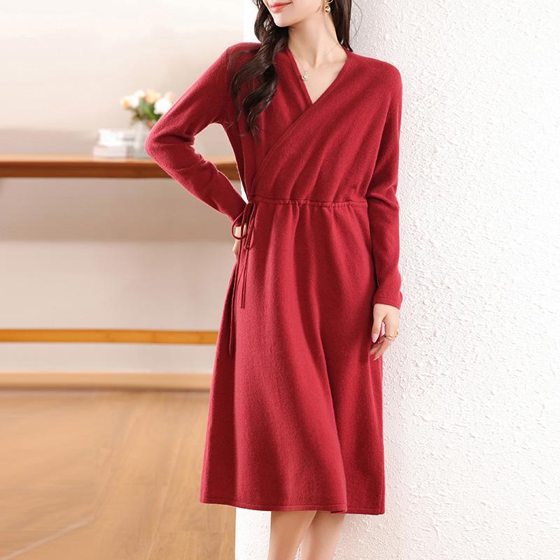 Women's Cashmere Dress Qinghe Cashmere 30% Cashmere 70% Wool Autumn and Winter Cashmere Skirt Soft and Warm