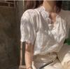 2024 Summer Korean Retro Sweet Lace V-Neck Puff Sleeve Top