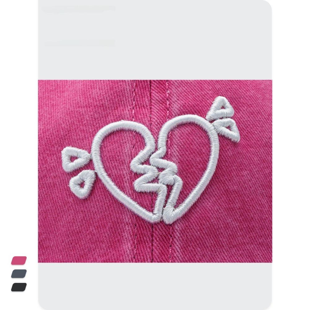 Korean Style Embroidered Sun Hat Cotton Washed Cotton Peaked Hat Love Heart Baseball Cap Outdoor