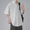 Men's Summer Trendy Loose-Fit Black Ice Silk Shirt with Casual Five-Point Sleeves