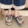 Модный дизайн, летние женские тапочки с граффити, туфли на платформе, шлепанцы, уличные сандалии, сабо, повседневная обувь на плоской подошве для женщин