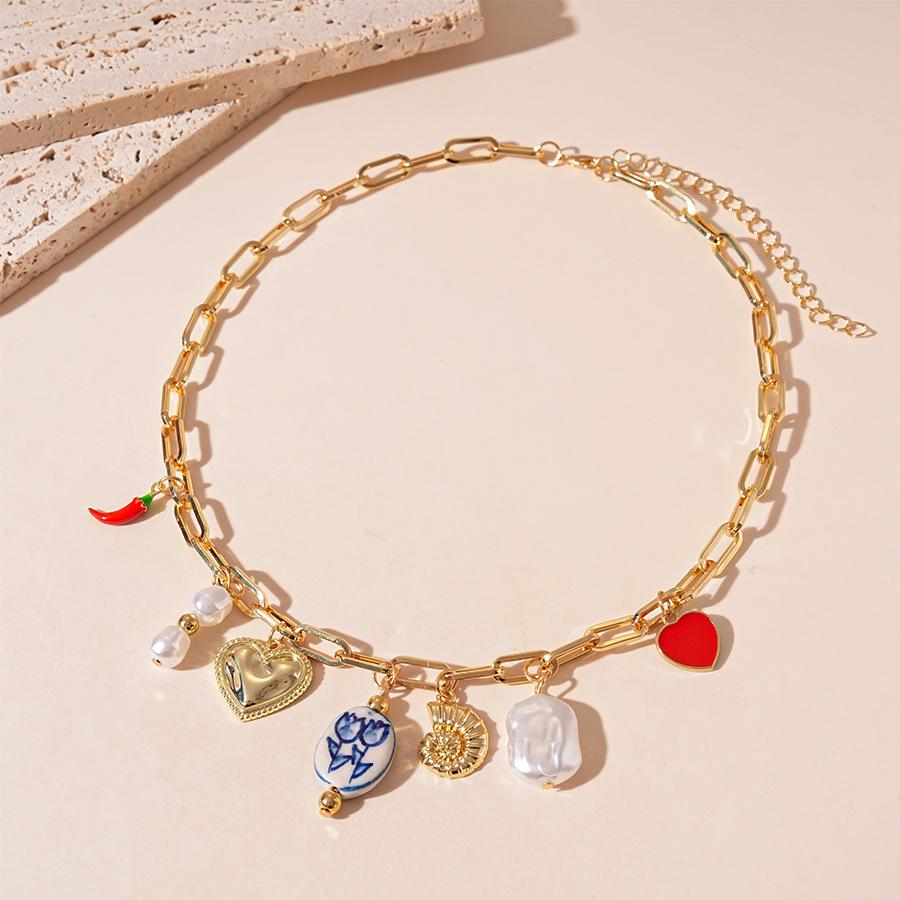 Винтажное металлическое ожерелье с ракушкой в форме сердца: Роскошная, Уникальная и Преувеличенная Цепочка на Ключицу