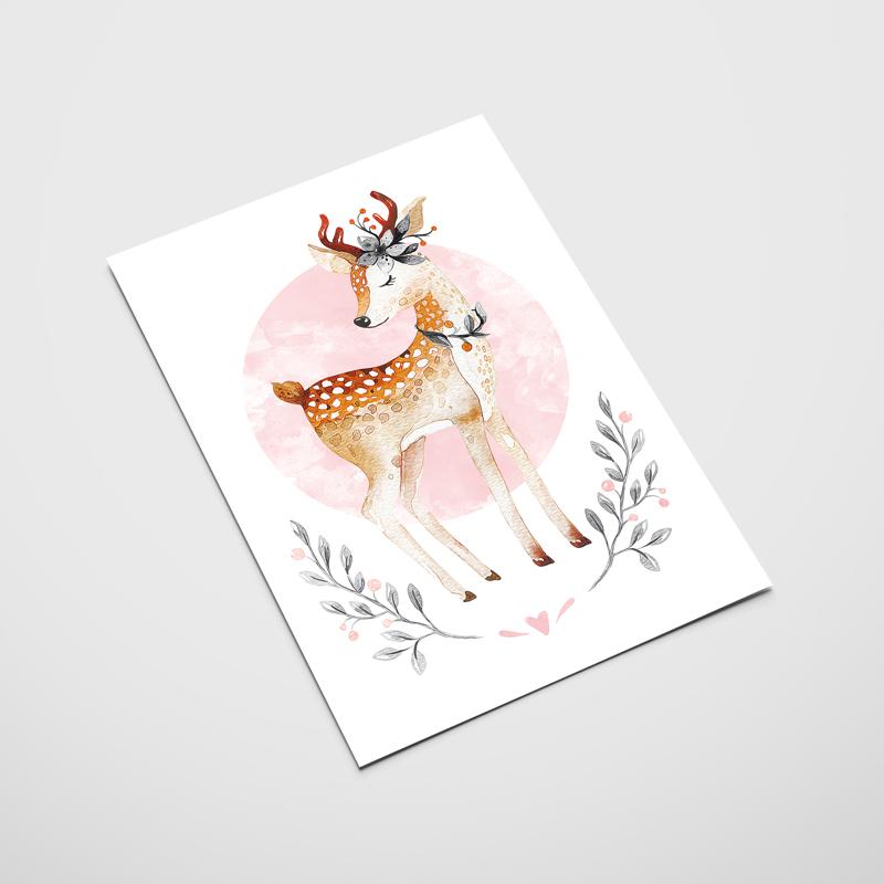 Плакат олень розовый постеры