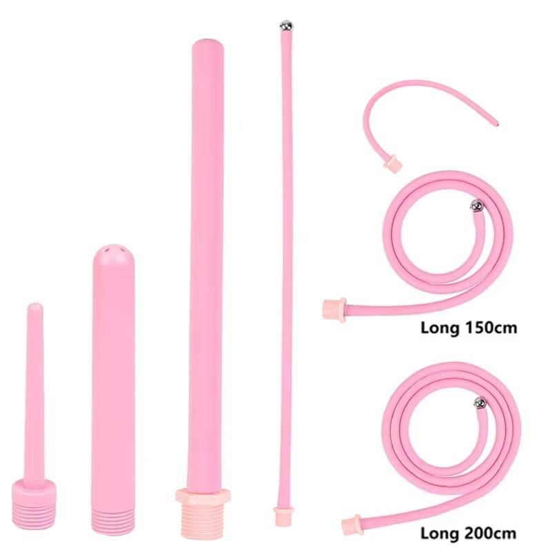 Pink Douche Silicone Enema Syringe Small Long Anal Shower Cleaning Head Anal Beads Butt Plug Nozzle Tip Faucet Attachment Gay