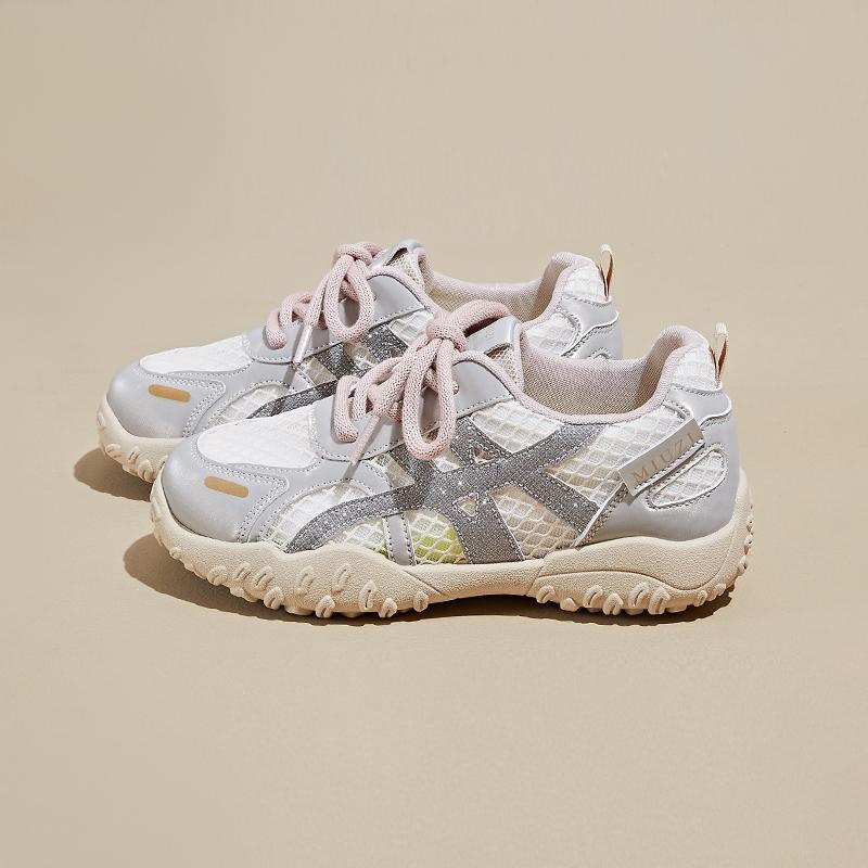 Height increasing Korean version thick soled dad shoes, women's college style fashion, versatile sports running, casual mesh, breathable