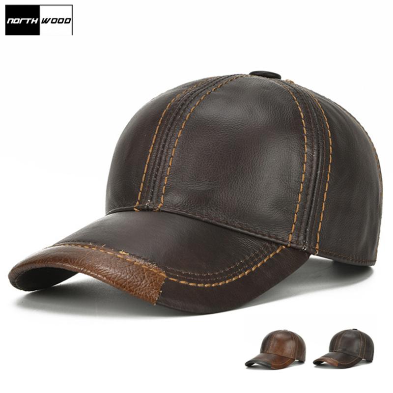 Northwood Genuine Leather Baseball Cap Men Warm Winter Snapback Caps Hip Hop Trucker Hats