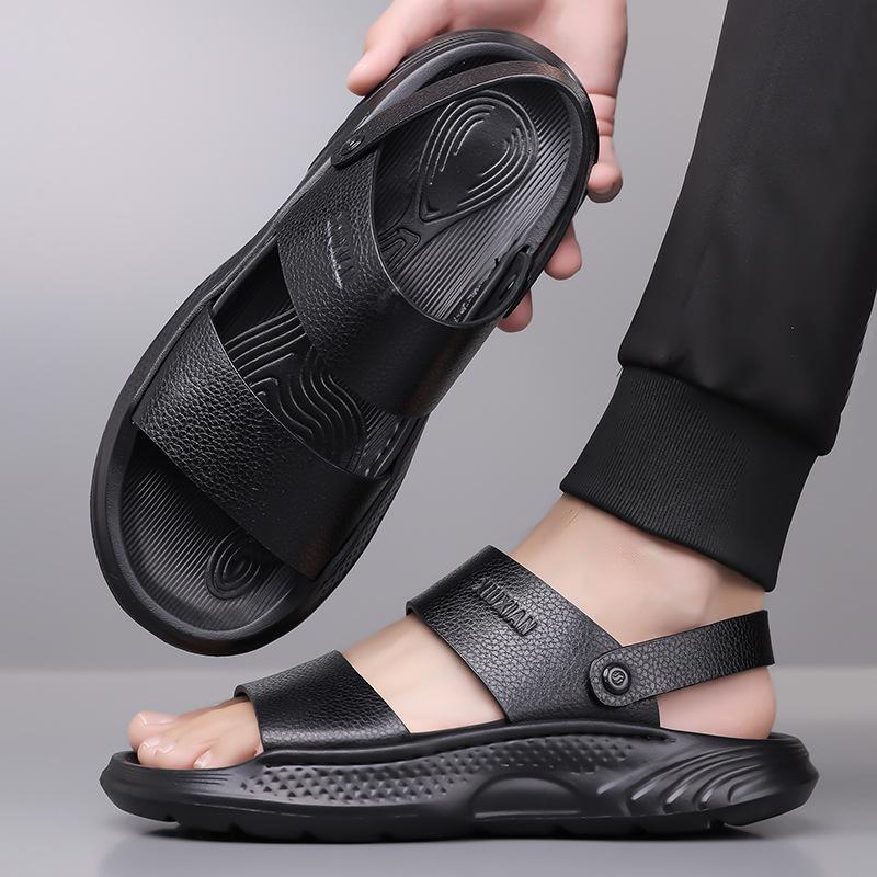 Summer New Leather Sandals for Men Fashion Casual Solid Color Dual-use Beach Shoes Male Soft Sole Designer Slipper Shoes Man