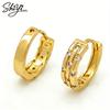 Серьги-кольца из латуни с покрытием 14K золотом, устойчивым к потускнению, Модные украшения, Не тускнеющие, Гипоаллергенные, Цирконий, Хугги, Женские, Новые