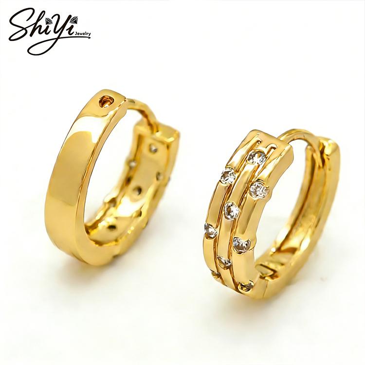 Серьги-кольца из латуни с покрытием 14K золотом, устойчивым к потускнению, Модные украшения, Не тускнеющие, Гипоаллергенные, Цирконий, Хугги, Женские, Новые