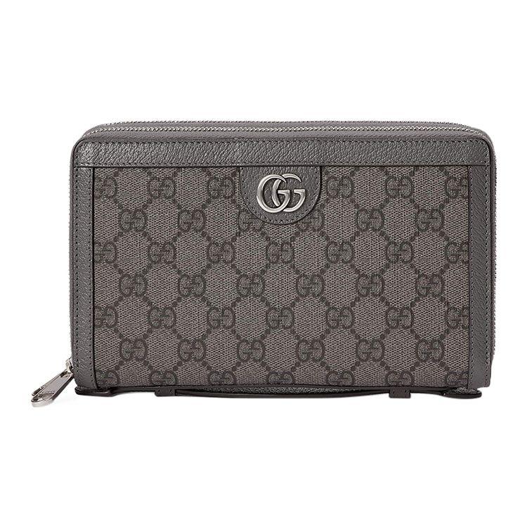 Gucci GG Supreme Zip Around Wallet Gray Canvas With Leather Trim Silver Hardware For Unisex Daily Use & Gifting