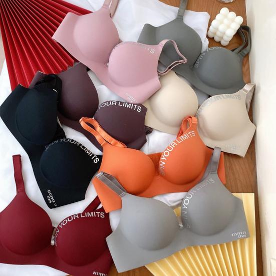 Women Bra Letter Print Adjustable Strap No Steel Ring Push Up Seamless Breast Support 3/4 Cup Stretch Women Brassiere Women Underwear