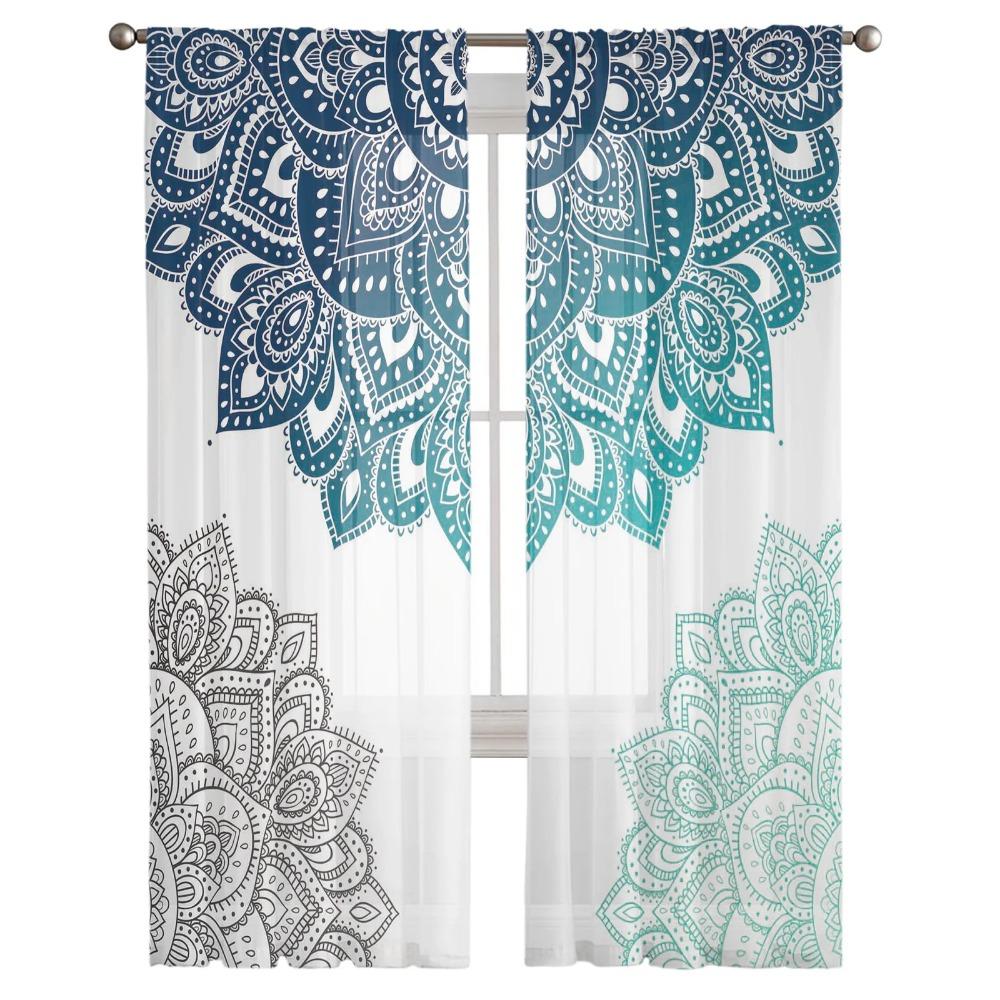 Тюль с градиентом Мандала в прозрачных шторах для гостиной, спальни, кухни, обработка окон, шифоновые шторы, жалюзи