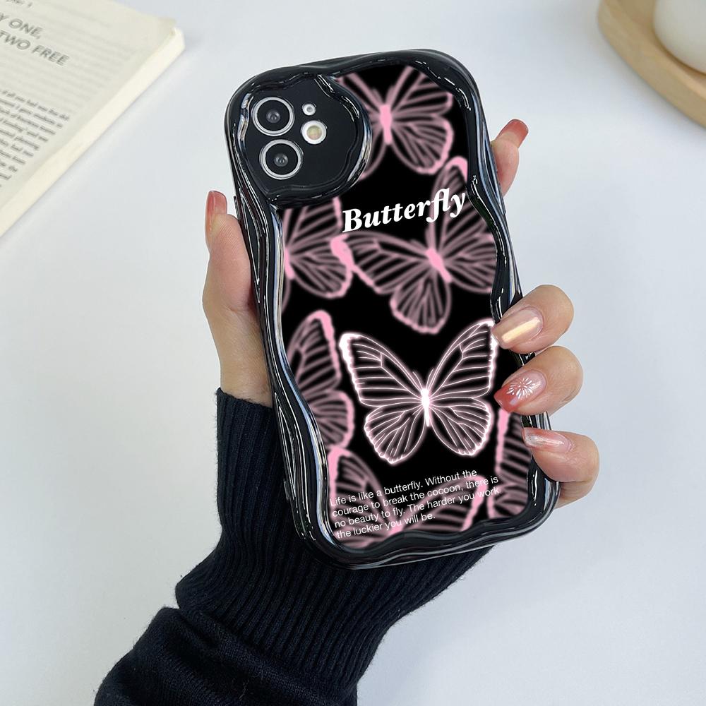 Чехлы для телефонов LZ4 Butterfly art design с прозрачной мягкой волной для Samsung S24 S23 Ultra S20 A54 A14 A52s A51 Huawei Honor 90 Realme OPPO Защитная задняя крышка