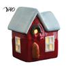 Miniature House Decor for Christmas Ceramic Figurine, Glowing Window & Chimneys Holiday Decor, Tabletop Figurines Ornament Shelf Mantel, Fairy