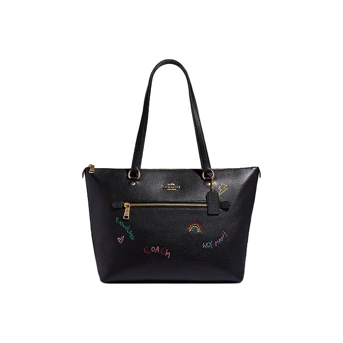 Coach X Diary Галерея вышивки Вышивка 33 Кожа с фактурой гальки Вышитая сумка-тоут Женская сумка-тоут Черный C8365-IMA47