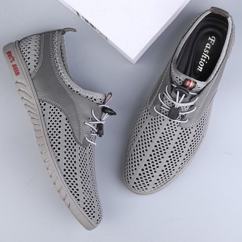 Летняя мужская сетчатая обувь для отдыха, дышащая мужская повседневная обувь, удобная обувь для отдыха и прогулок, сшитая вручную мужская обувь на шнуровке без каблуков Lazy Shoes