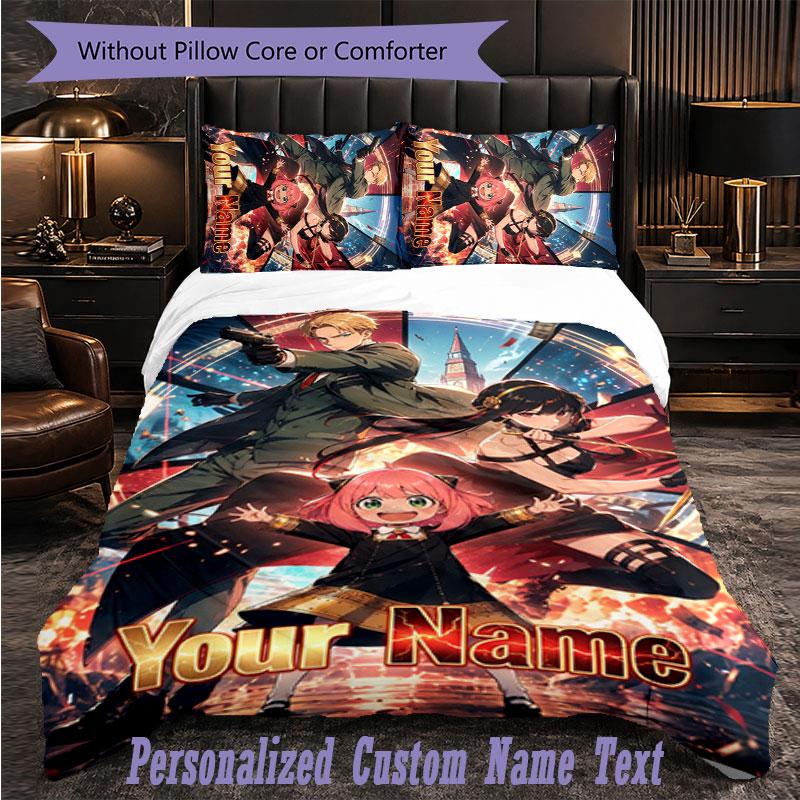 Personalized 3Pcs Bedding SetSpy × Family Custom Text Duvet Cover Pillowcase Set Bedroom Gift