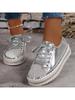 Women Shoes Diamond Setting Platforms Casual PU Walking Flats Lace Up Shoes Sneaker Plus Size 44