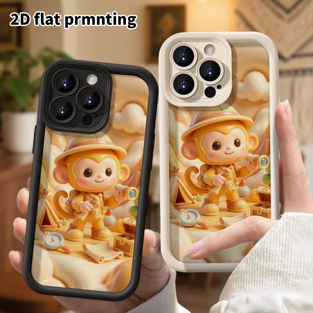 Чехол для телефона: 2D плоский дизайн, подходит для защитного чехла iPhone 18 17 16 15 14 13 Pro, приключенческая маленькая обезьянка, идеальный праздничный подарок на Рождество и