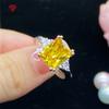 Gorgeous Women Wedding Opening Rings With Big Yellow Cubic Zirconia Noble Lady's Accessories For Party Gifts Vintage Jewelry