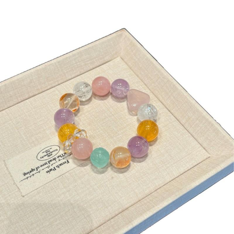 Mountain Flower Natural Crystal Beaded Bracelet Large Size Amethyst White Azeztulite Pink Jewelry Women