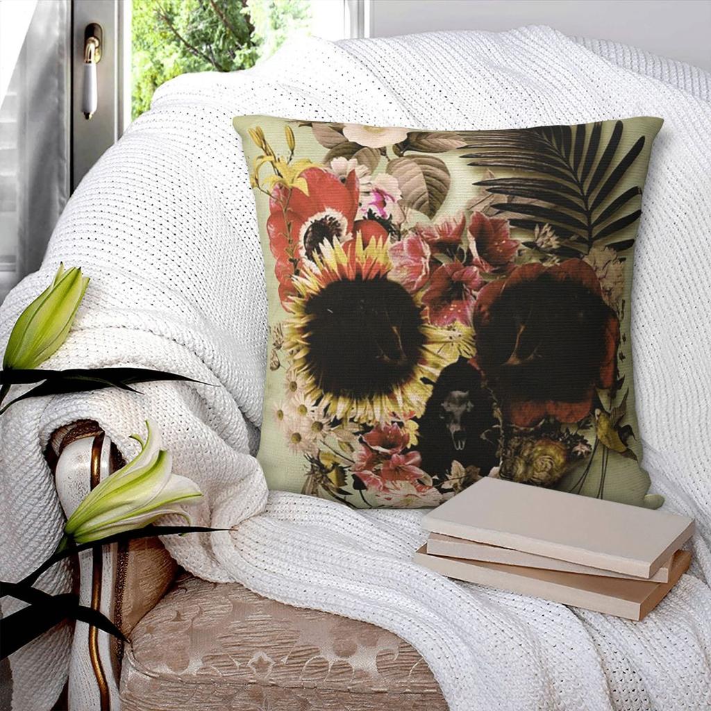 Garden Skull Light Square Pillowcase Pillow Cover Polyester Cushion Zip Decorative Comfort Throw Pillow for Home Car