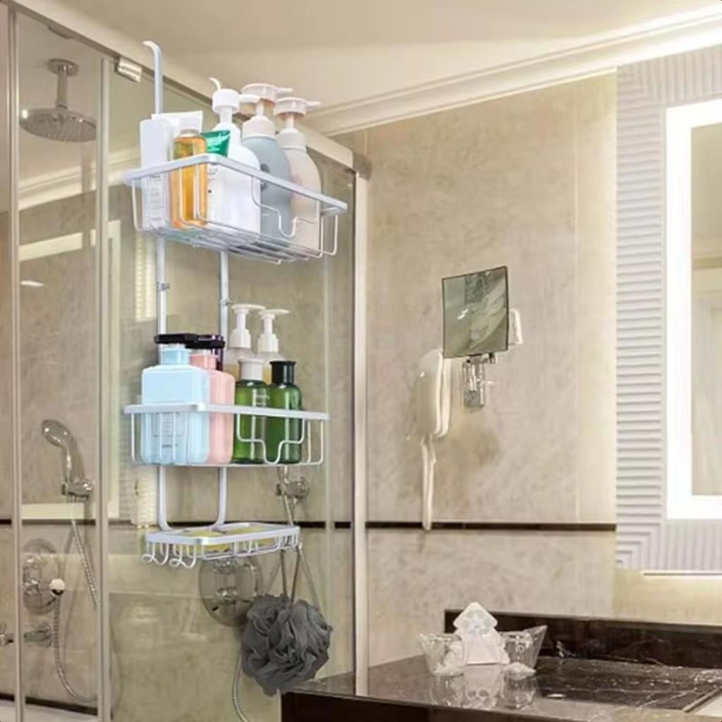 Подставка для душа над дверью, 3-х уровневая подвесная полка для душа, полка для ванной комнаты, алюминиевая полка для душа с крючком и держателем для мыла