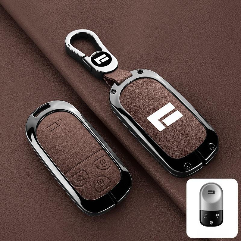 For BAIC JISHI ROX 01 Car Zinc Alloy Leather Key Case Cover Holder Key Shell Remote Smart Key Protector Interior Car Accessories