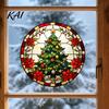 Easy to Install Window Stickers Round Christmas Sticker, Stained Glass Style, Removable Static Decorative for Home Cling, Santa Claus Tree PVC