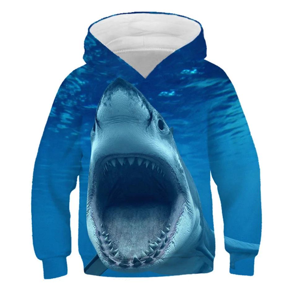 3d Girl Animal Hoodies Boy Deep Sea Shark Fish Print 413y Children Fashion Hooded Sweatshirts Kids Teen Casual Pullover Clothes