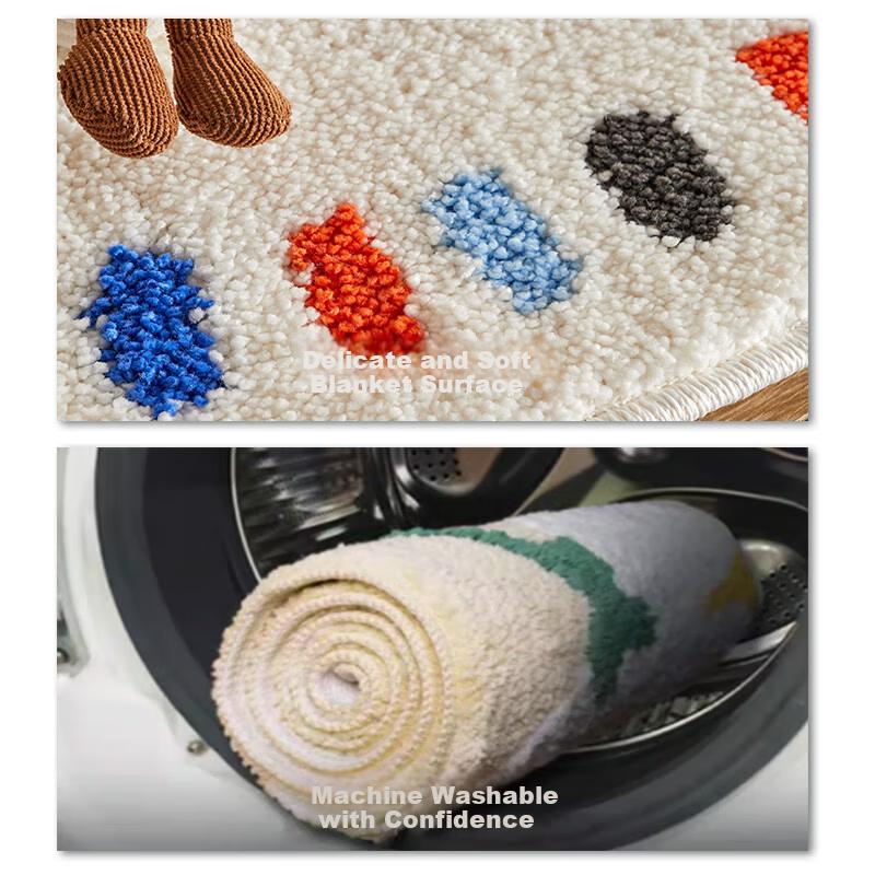 Shangce Milk Silk Children's Round Carpet Dopamine Bedroom Bedside Rug Living Room Kids Room Study Diameter 100cm