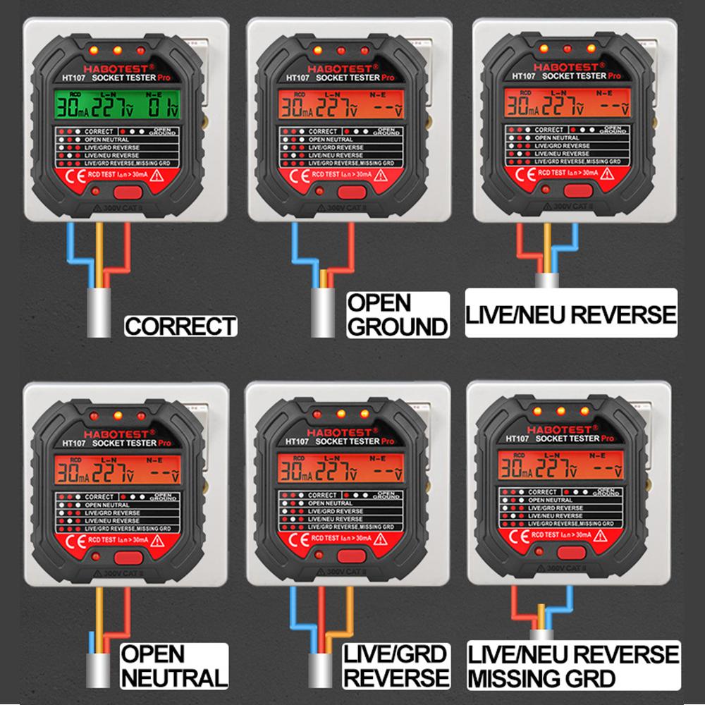 Универсальный RCD GFCI Тестирование Полярности Фазовый Контроль Заземления Вилки US EU Нейтральный Провод Тестер Розетки Переменного Тока Детектор Тестирование Напряжения 90-250 В