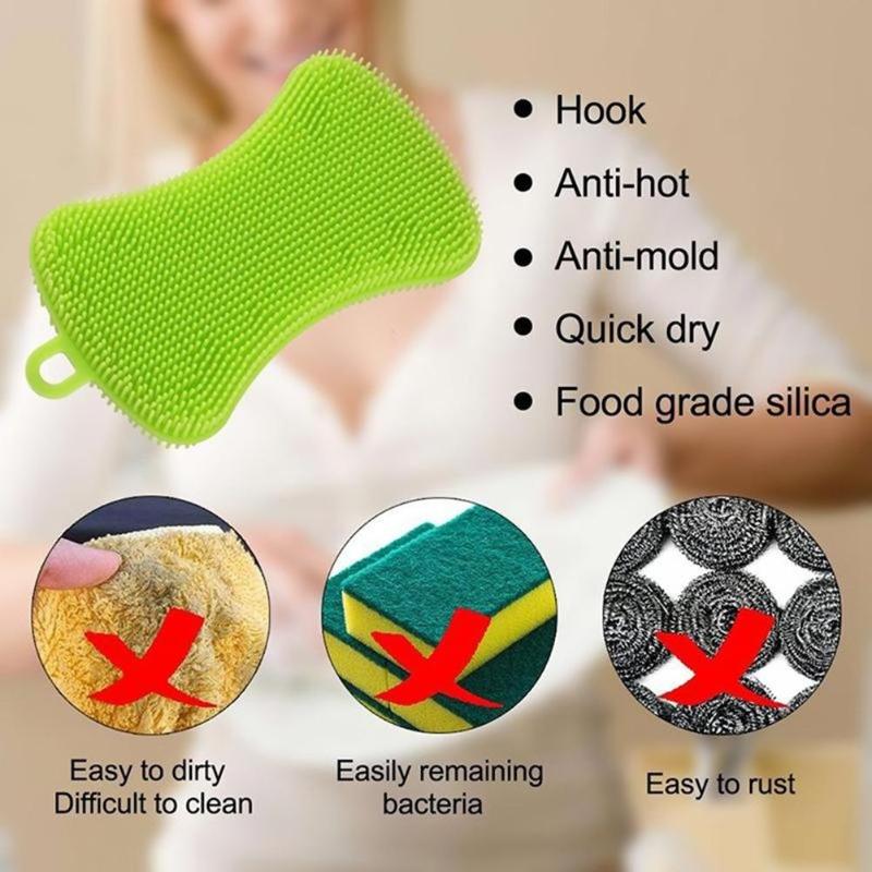 Silicone Dish Washing Brush Pot Pan Sponge Scrubber Kitchen Cleaning Tool