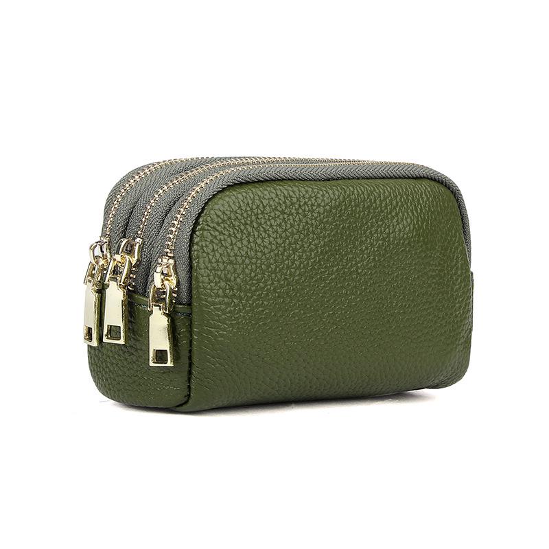 Женский кошелек-клатч из натуральной кожи на трех молниях для монет и ключей