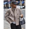 2025 Autumn/Winter Women's Retro Brown Wool V-Neck Warm Coat - European & American Style