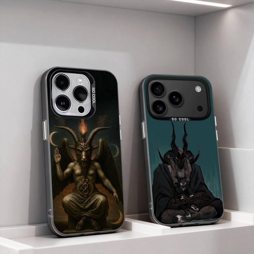 S-Сатанинская Адская Пентаграмма Чехол для Телефона Для iPhone 17,16,15,14,13,12,11,Pro,XS,Max,Plus,Mini,SE4,E IMD Матовый Черный