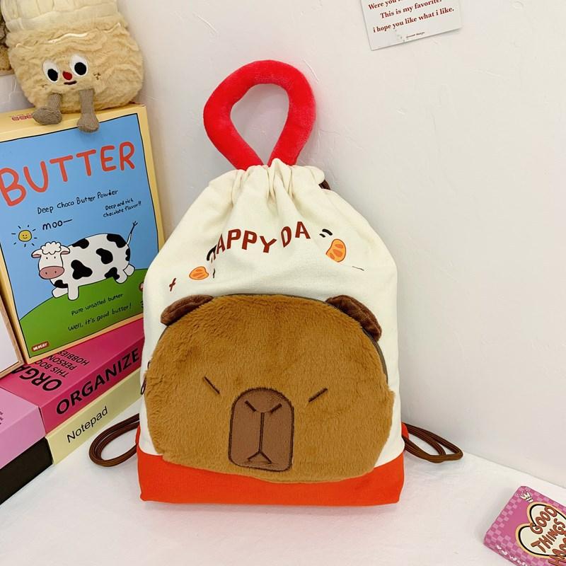 New Labubu Backpack Plush Pain Bag Cute Backpack Kapibala Canvas Bag Drawstring Bag CLE