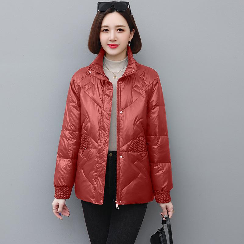 Женский короткий пуховик 2024 Зима - Модный утолщенный воротник-стойка с пухом белой утки для мам среднего возраста