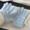 1 пара зимних теплых перчаток с бантом для женщин и девочек, милые однотонные перчатки, варежки, устойчивые к холоду, ветрозащитные перчатки для верховой езды, подарки