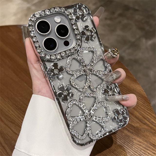 Роскошный чехол для телефона с гальваническим покрытием и бриллиантами для iPhone 15 Pro Max / 11 / 12 / 13 / 14 / 16 Plus, мягкая обложка со стразами