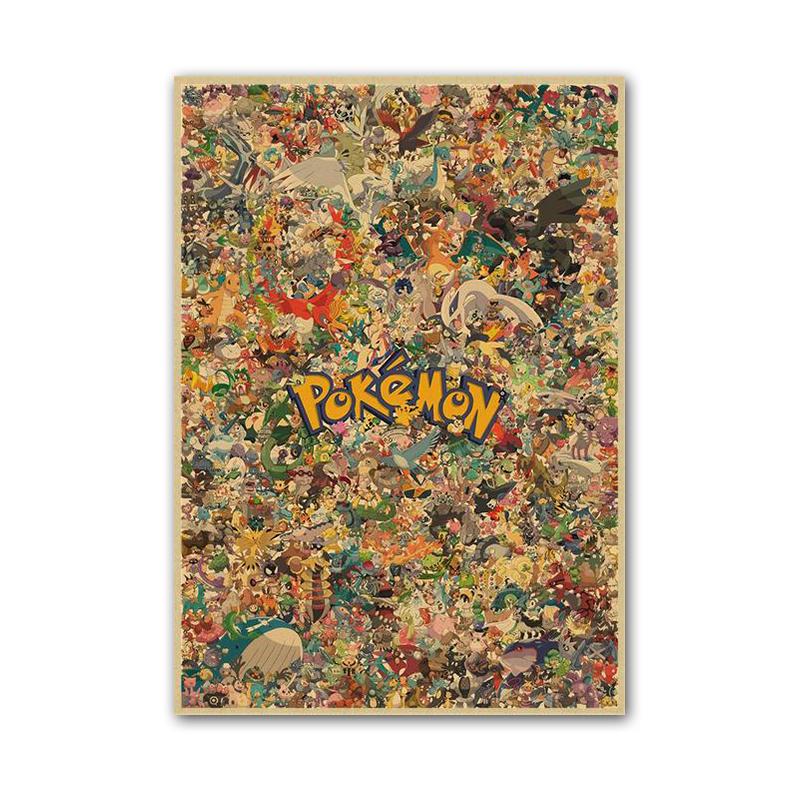 Vintage Pokemon Pikachu Squirtle Bulbasaur Poster Print Anime Canvas Painting Mural Children Bedroom Home Wall Art Decoration